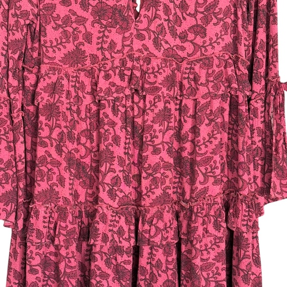 American Eagle Purple BoHo Print Ruffle Tier Tassel Tie Flutter Sleeve Dress S - Picture 10 of 14